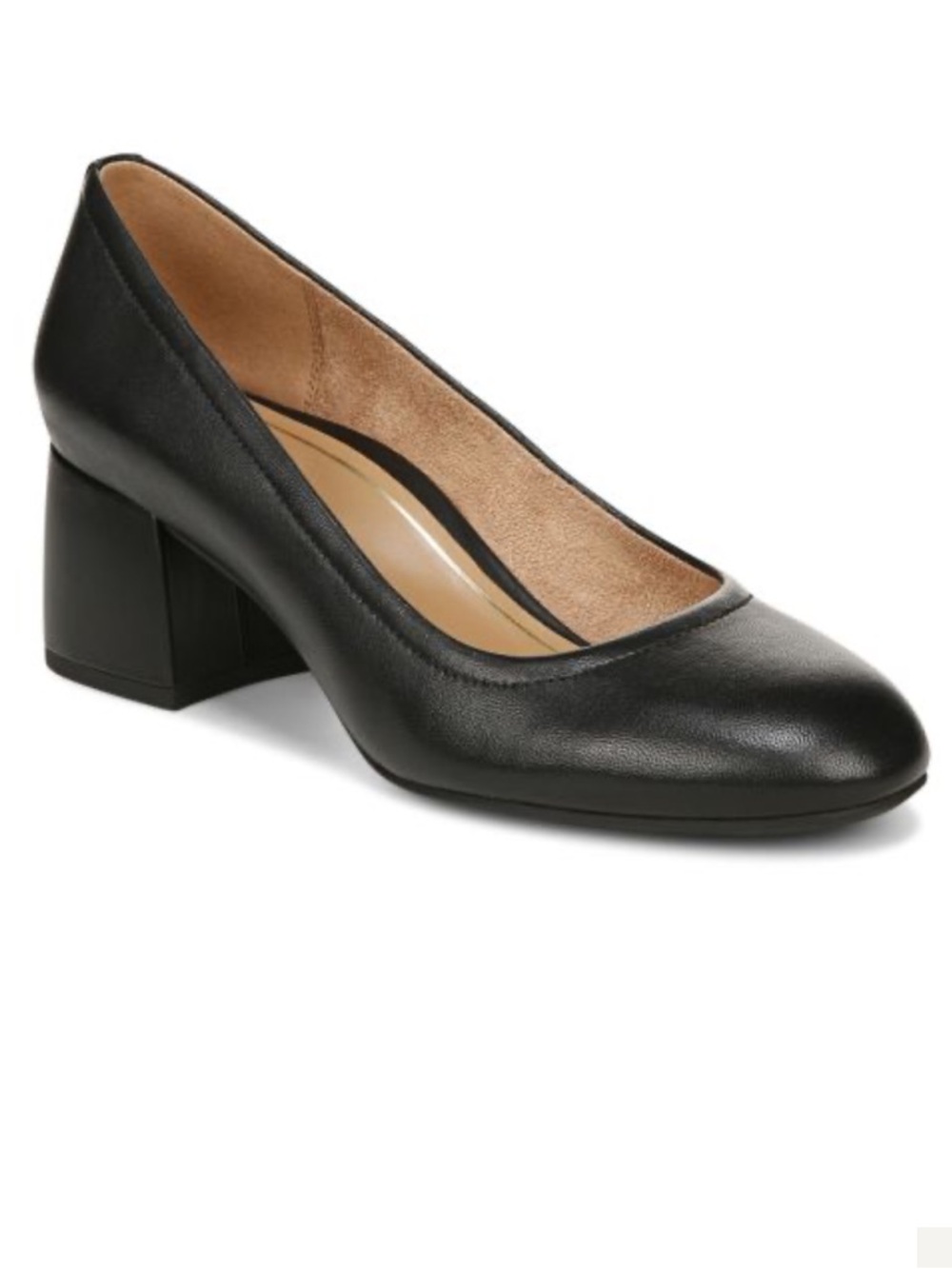 Vionic Caramel Black Leather Low Block Heel Pump Women’s Size 8